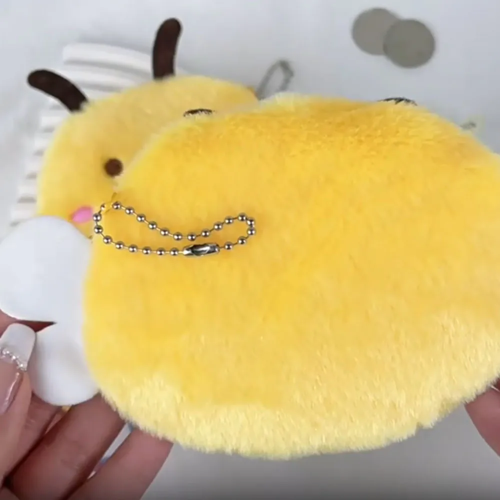 

Cute Plush Coin Purse Cartoon Blush Bee Shape Wallet Headphone Lipstick Storage Bag Key Bag Creative Portable Storage Pouch