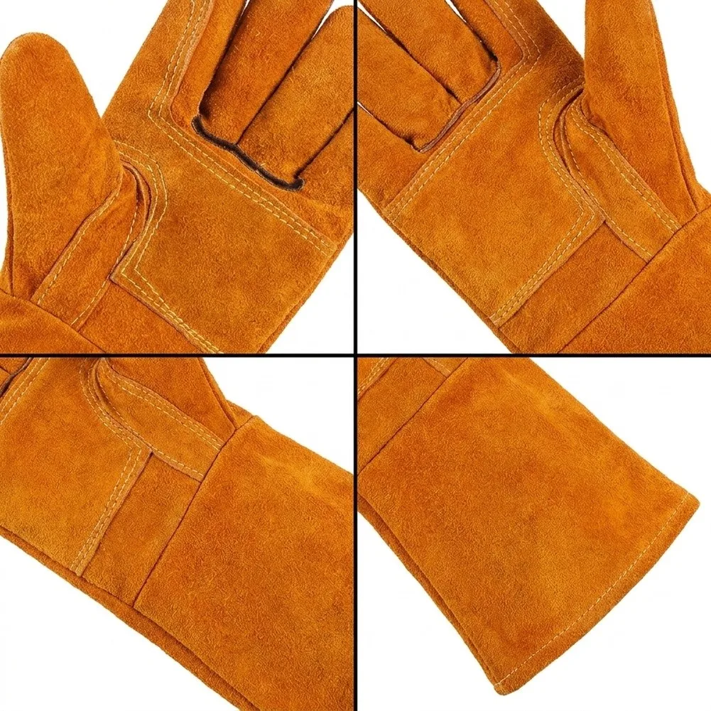 Men's Seamless Welding Gloves Cowhide Leather Heat Resistant Thickened Construction for Reliable Hand Protection on Sites