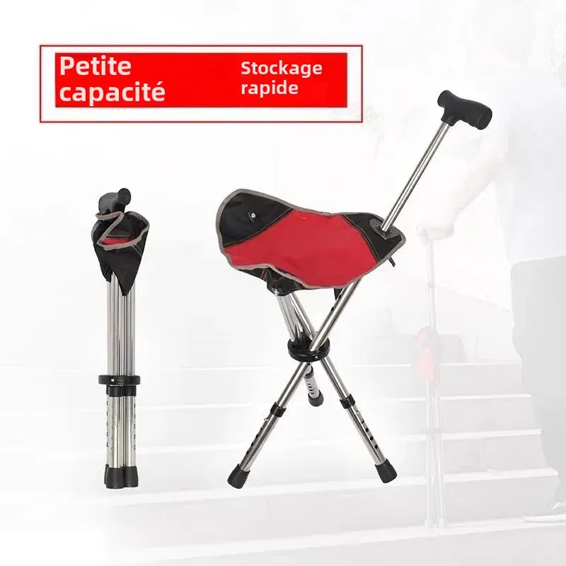 

Outdoor Folding Cane with Chair Multifunctional Non-slip Cane Telescopic Chair for The Elderly Mountaineering Pole with Seat