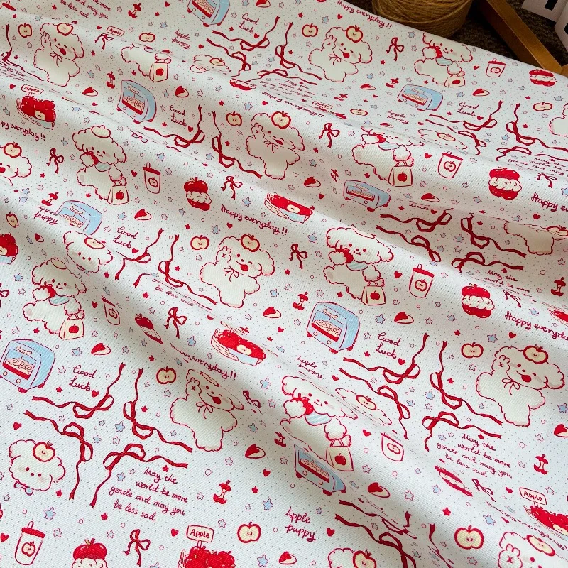 1 미터 X1.5 미터 애플 도그 코튼 패브릭 만화 캔버스 가방 코트 조끼 홈 장식 수제 DIY 패션 패브릭