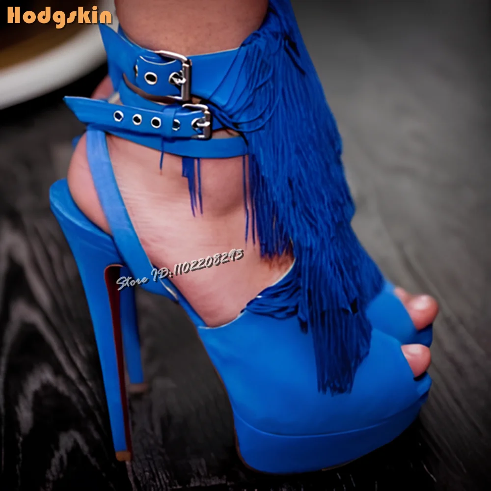 Sexy Green Fringe Stilettos Sandals Peep Toe Buckle Straps High Heels Elegant 2025 Summer Women New Fashion Party Dress Shoes