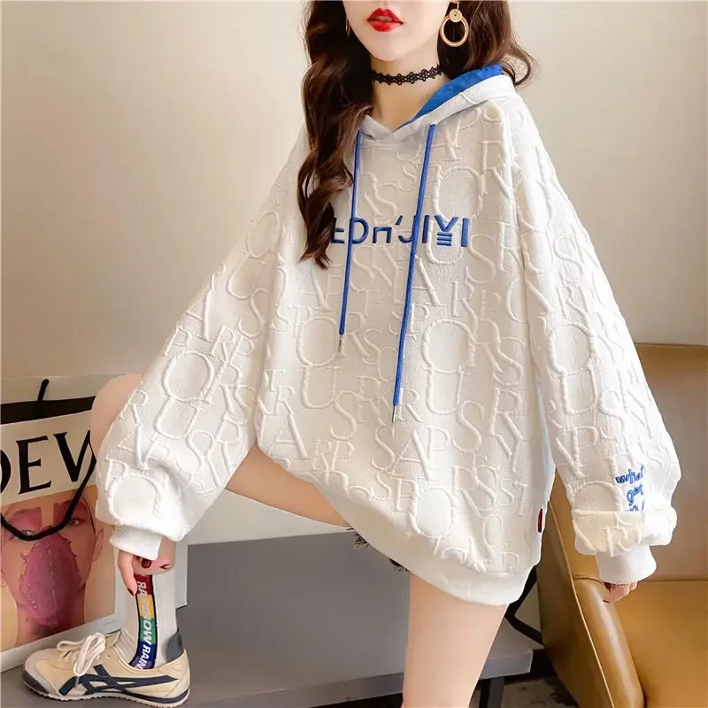 

White Sweatshirt for Women, Loose and Thin, Fried Street Hoodies, Female Design, Plus Size, Spring and Autumn, New, 2021