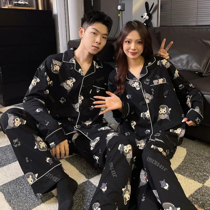 Sanrio couple pajamas Kulomi autumn cotton long-sleeved two-piece set women\'s pajamas men\'s and women\'s Kulomi loungewear