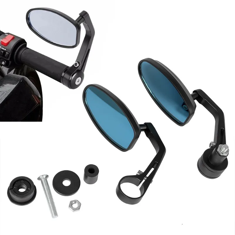 Motorcycle Electric Vehicle Rearview Mirror Handlebar Folding Mirror Handle Plug Reflector Rearview Mirror Rotatable Blue