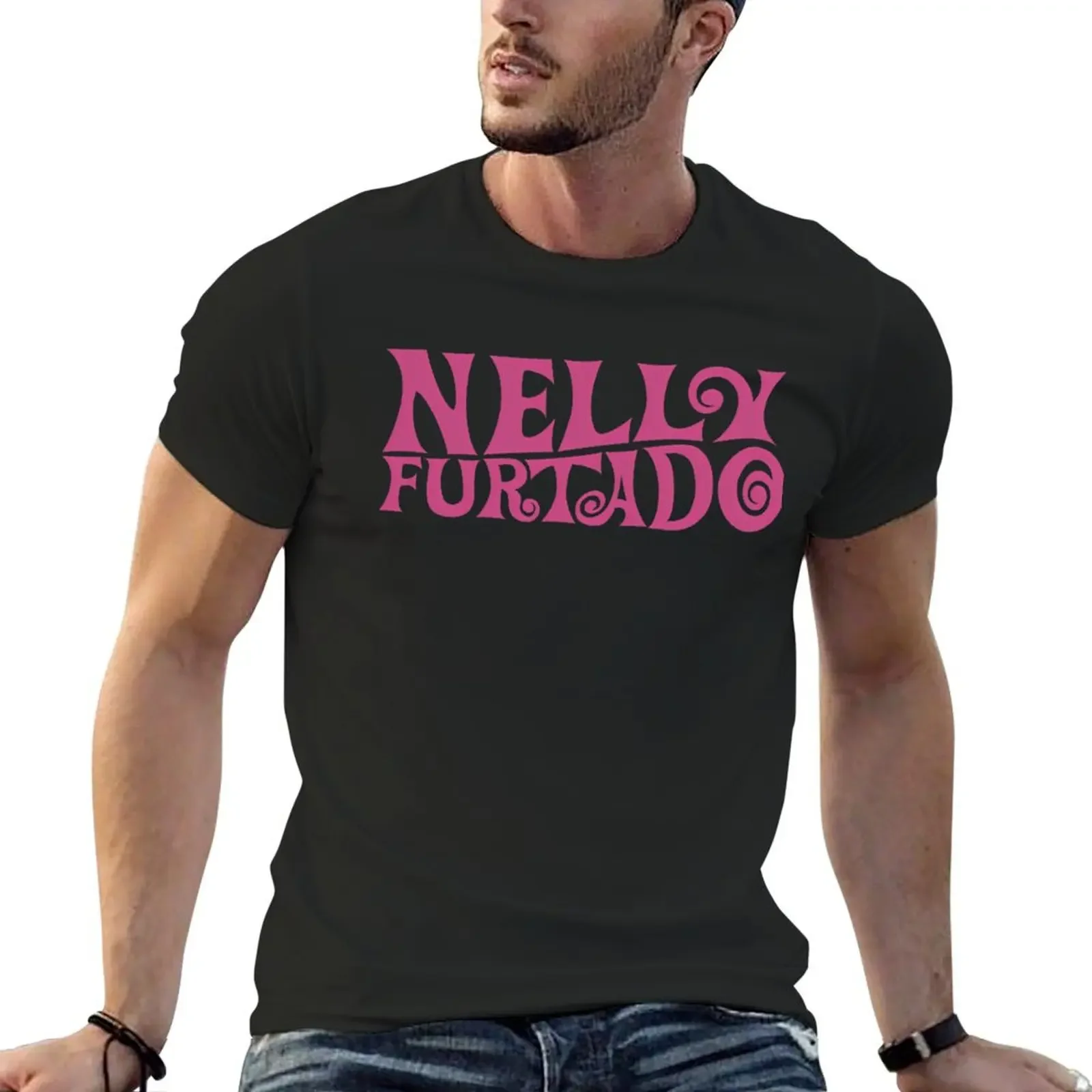 Nelly Furtado - Pink Logo - Whoa Nelly! Folklore Loose T-Shirt custom shirt basketball graphic tees Men's cotton t-shirt