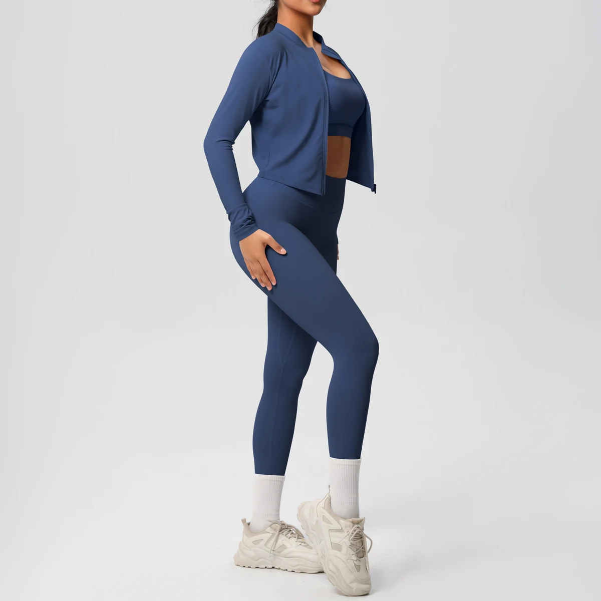 3 stücke Sportswear Yoga Set Gym Sport Bh Zipper Jacke Leggings Kleidung Sportswear Yoga Anzüge Für Frauen Fitness Set Trainingsanzug – Detail 15