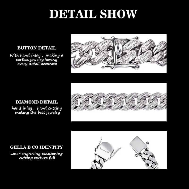 925 Silver 14k 18k Cuban Link Chain Lab Grown Diamond Customized Jewelry Vvs Vs Hiphop d e Moissanite Chain Women Men Bracelet