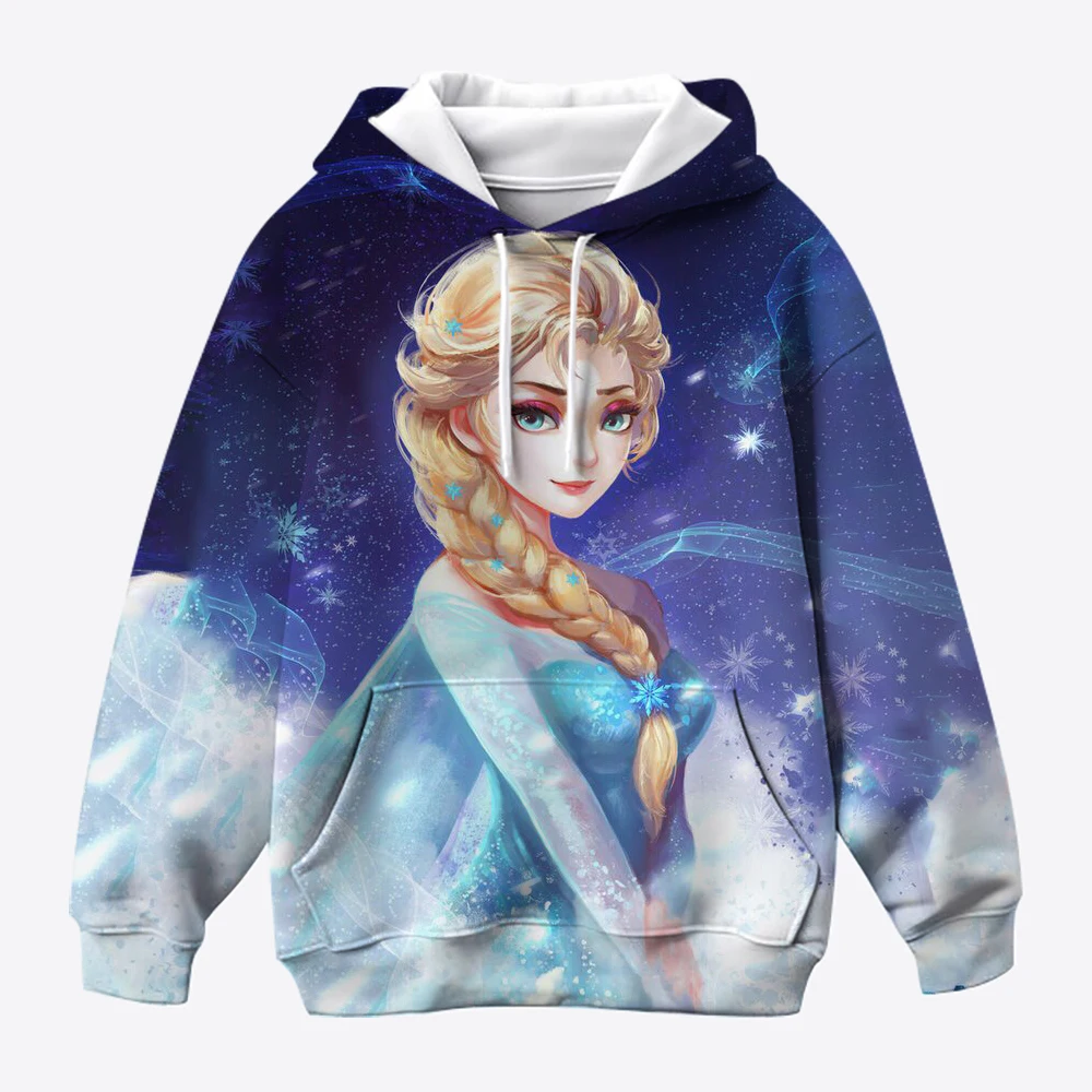 

Autumn Winter Disney Queen Elsa 3D Printed Cartoon Hoodie Long Sleeve Adults and Children Fashion Top Streetwear Hoodie Clothes