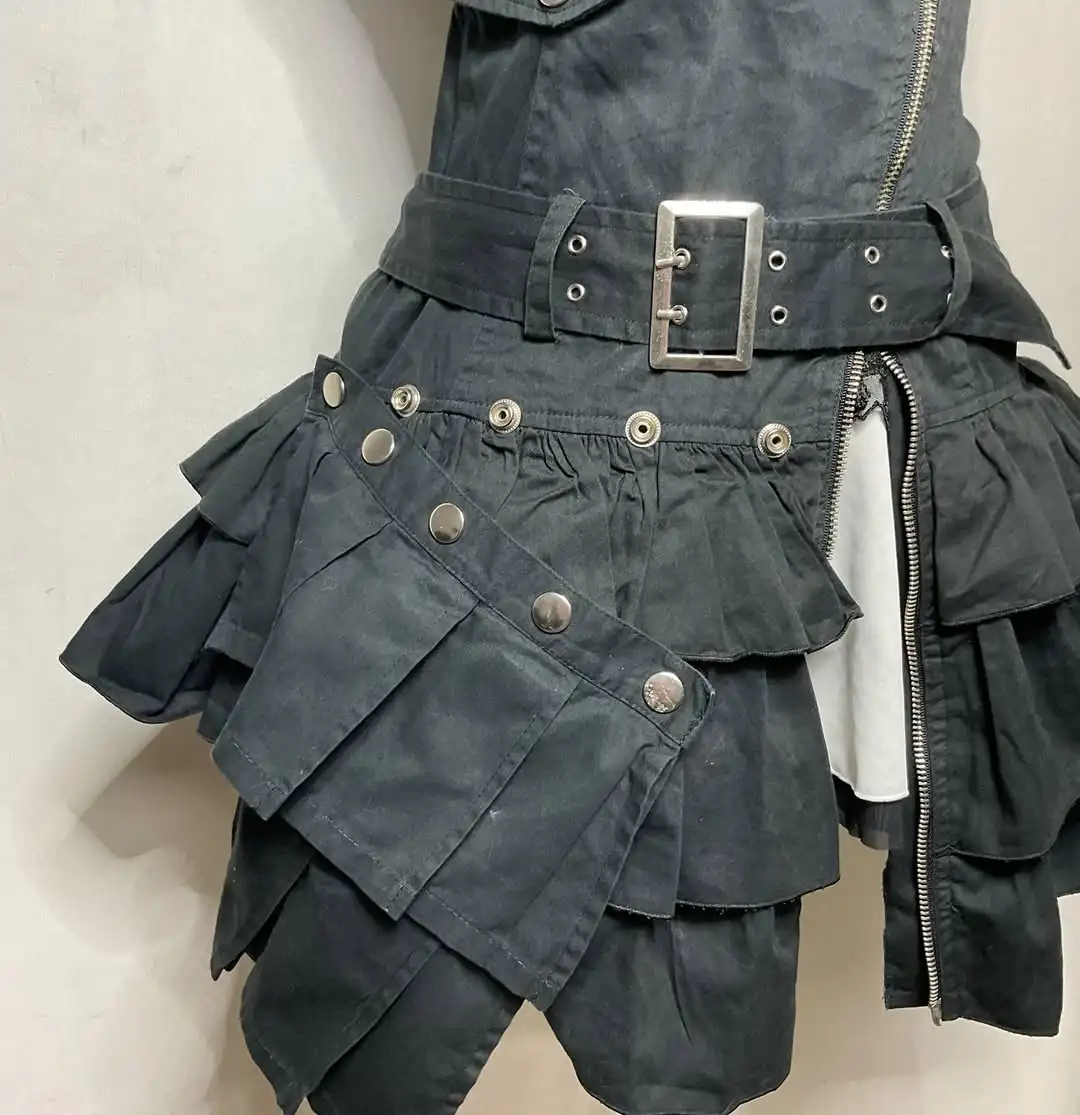 Vestido negro adelgazante de estilo gótico para mujer, novedad de verano 2025, Vestido corto sin mangas de gama alta con cuello levantado Vintage