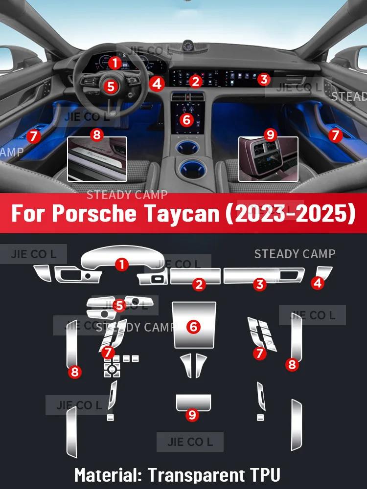 Anti-scratch Car Interior Center Console Media Dashboard Navigation TPU Protector Film For Porsche Taycan 2023 2024 2025 Sticker