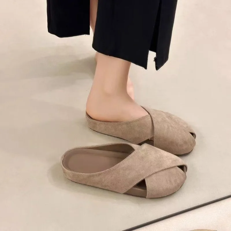 New Arrival Cross Design Closed Toe Mules, Soft Sole Suede Slides, Versatile Commute Daily Wear Women Backless Half Sandals view 2