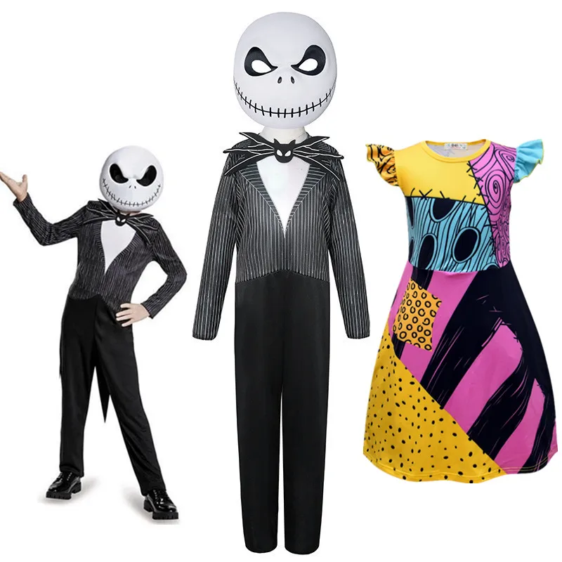 Halloween Skeleton Cosplay J-jackING Costume for Kids Boy Girls Funny Horror Scary Birthday Party Christmas Costume Plastic Mask