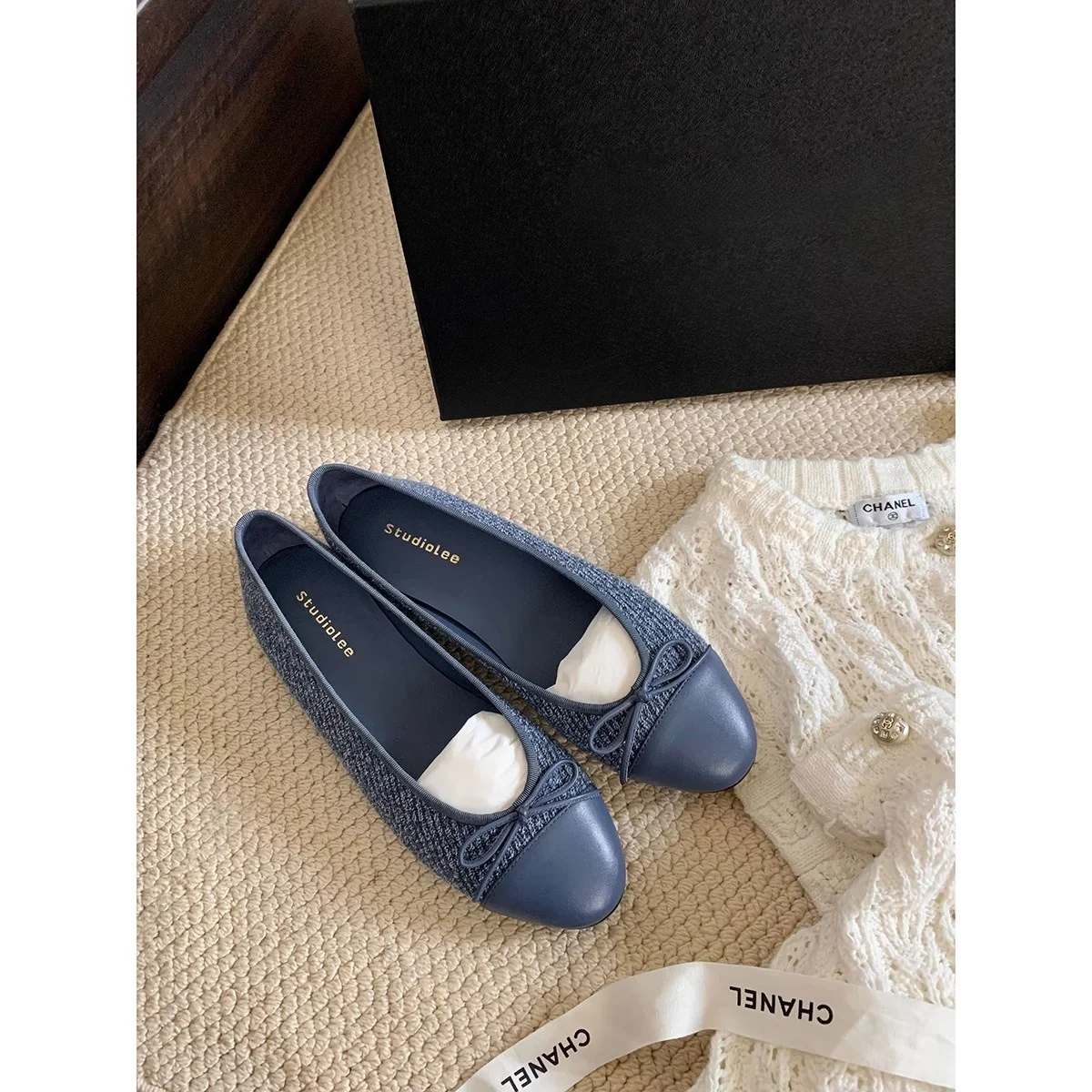 

Classic Grape Mom Slip-On Flat Bottom Mary Jane Shoes round Toe Patchwork Knot Small Fragrance Style Fashionable