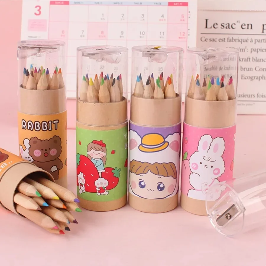 20 paquetes de mini lápices de colores con sacapuntas en tubo, lápices de dibujos animados de arte de dibujo portátiles para adultos de 3 años y más, escritura