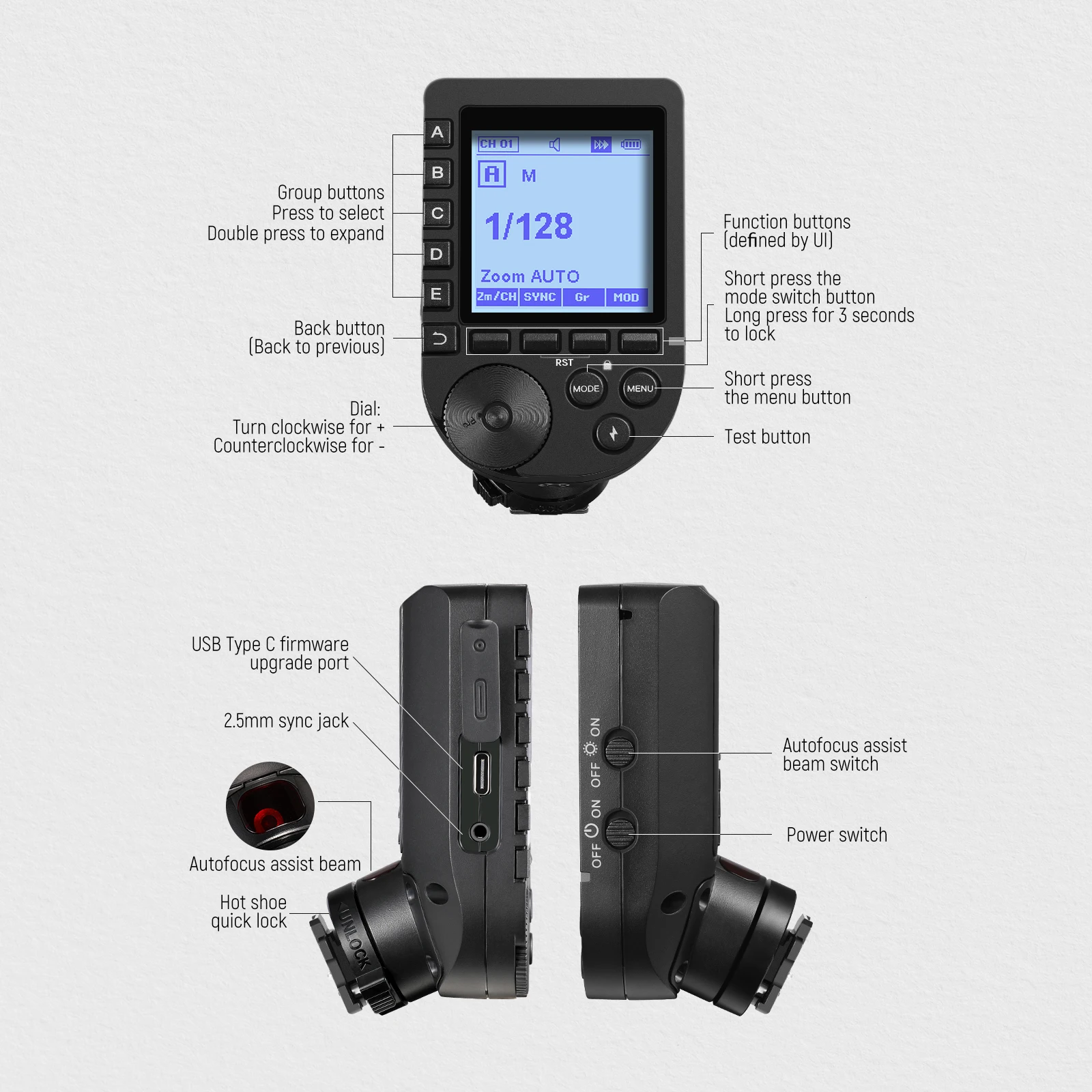 NEEWER QPRO-S TTL kabelloser Blitzauslöser, kompatibel mit Sony 1/8000s HSS, großem LCD-Bildschirm, schräges Design, 5 Gruppentasten, 9 – Detail 9