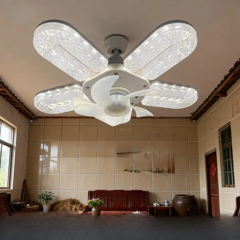 Crystal Ceiling Fan Lights Home Bedroom Dormitory Study Clothing Store E27 Screw Fan Lamps Remote Control Dimming LED Lighting