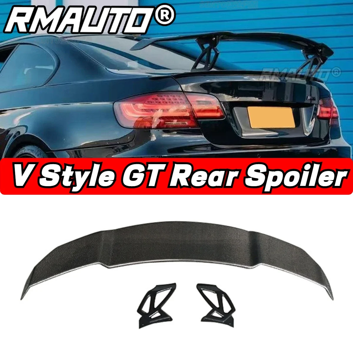 RMAUTO Real Carbon Fiber V Style Spoiler Universal Car Rear Trunk Spoiler Wing Body Kit For BMW E90 E93 F10 F30 G30 Car Spoiler