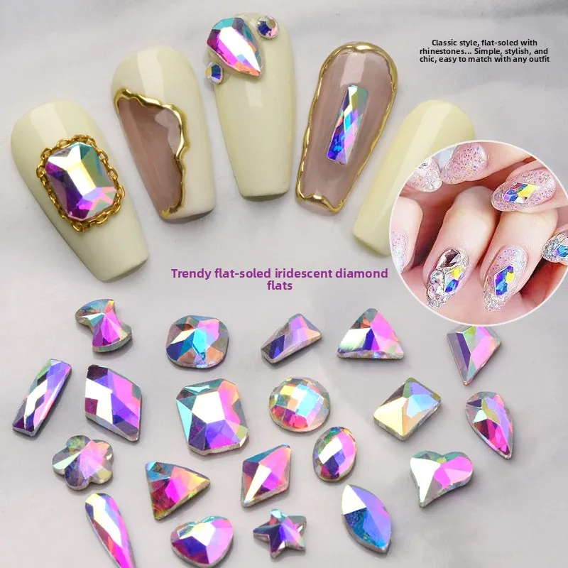 LYLE 50Pcs Nail Art Flatback Rhinestones Trendy Trapezoid AB Iridescent Teardrop Melon Seeds Multi Facet Irregular Colorful Gems