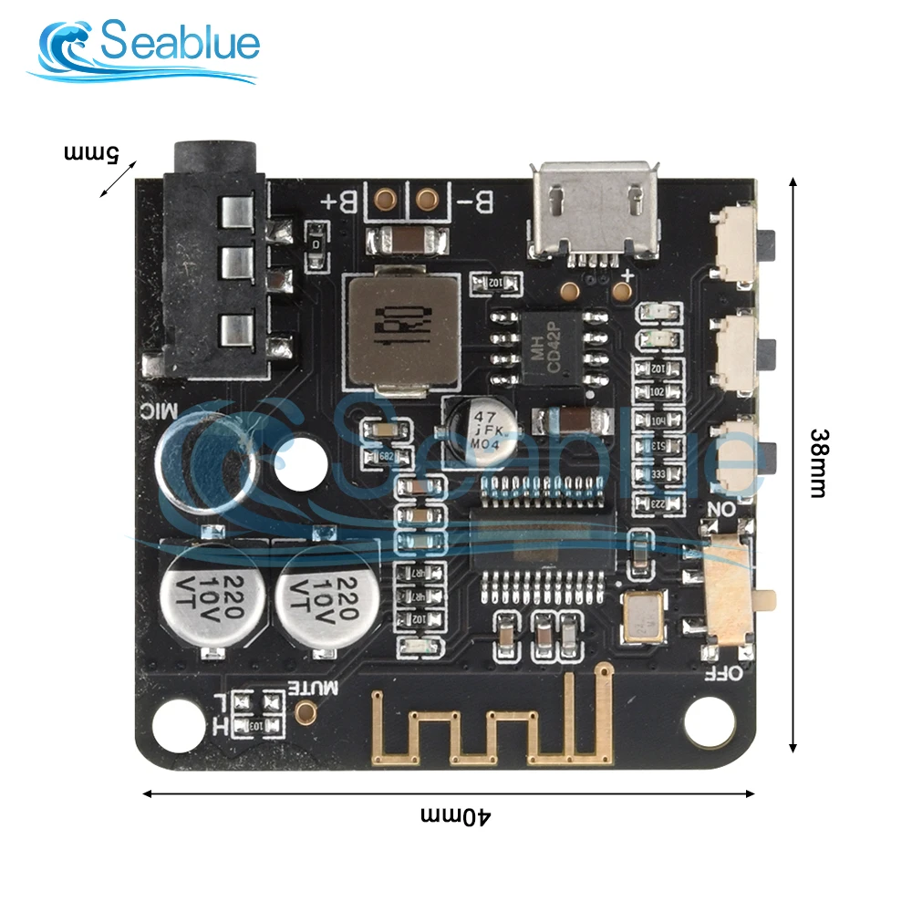 3.7-5V DIY Bluetooth Audio Receiver Board Bluetooth 5.0 Module Automotive Sound Module Bluetooth Receiver Speaker Board With Mic