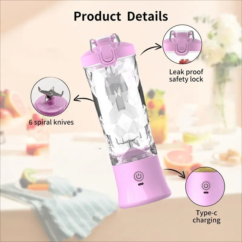 【NEW A39M】 Portable Blender 600Ml Personal Juicer Machine, Mini Juice Machine USB Rechargeable, Compact & Leak-Proof