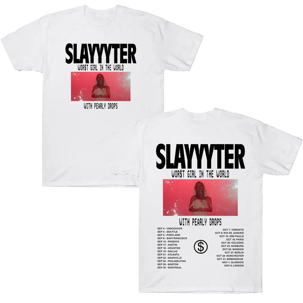 WOR$T GIRL IN THE WORLD TOUR T-Shirts Slayyyter Fashion 2026 Kurzarm-T-Shirts Trendige Y2K Damen Herren Hochwertige Baumwoll-T-Shirts – Detail 8