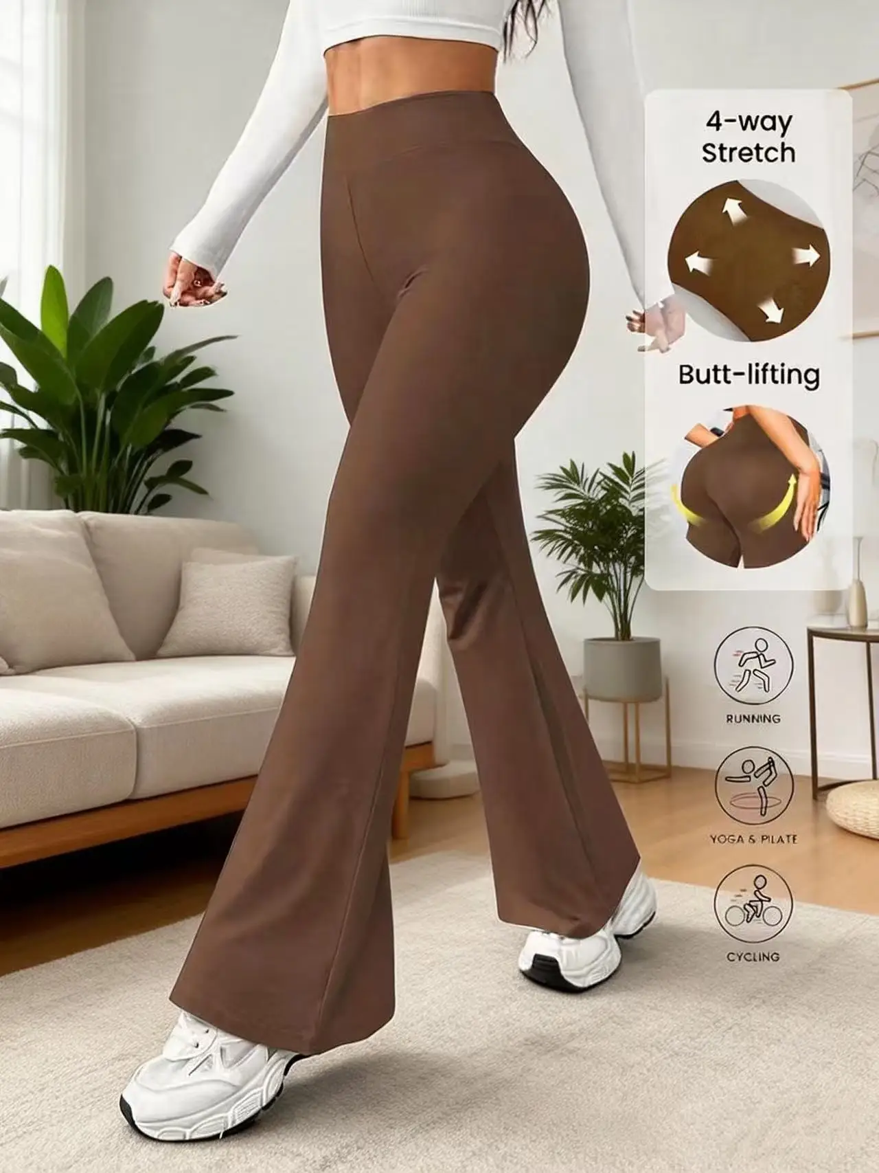 

Ladies sexy retro style bell bottoms, four-sided elastic high waist design, fashion items, show figure, suitable for all styles