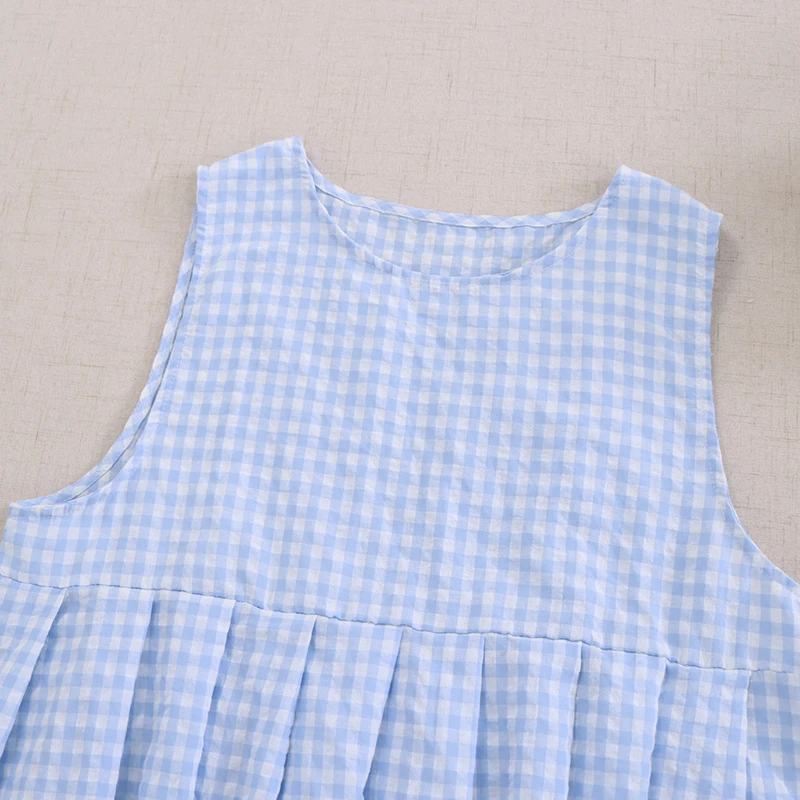Summer New Japanese Sweet Mori Girl Vintage Plaid Patchwork Tank Tops Women O-Neck Sleeveless Casual Loose Vest Pullover Tops