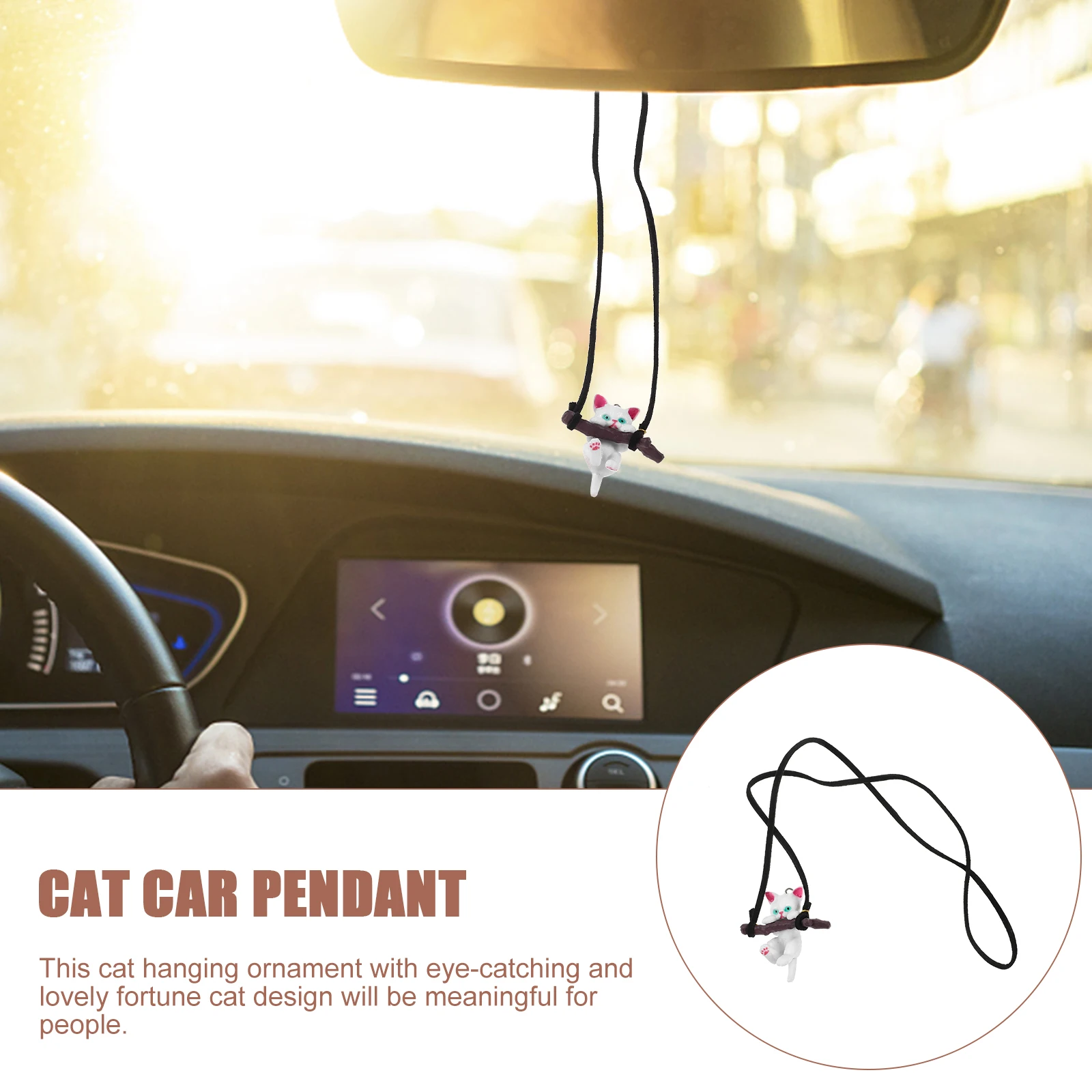 

Cat Car Pendant Branch Design Interior Rearview Mirror Hanging Ornament Kitten Charm Decorative Car Hanging Decor Accessories