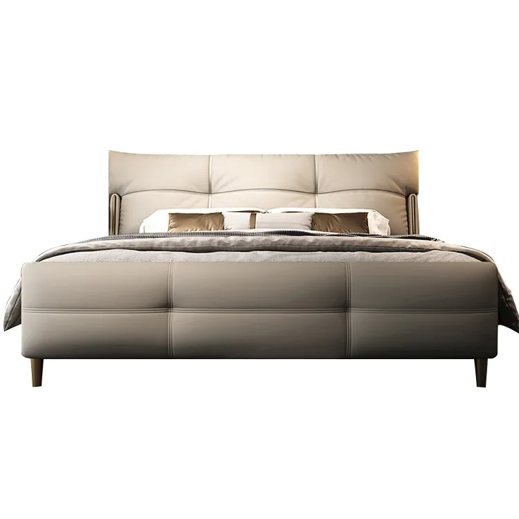 بساطة عصرية، طراز إيطالي، فاخر خفيف، سرير جلدي، رياح كريمية 1.8 متر، غرفة نوم رئيسية سوداء، مزدوجة #1