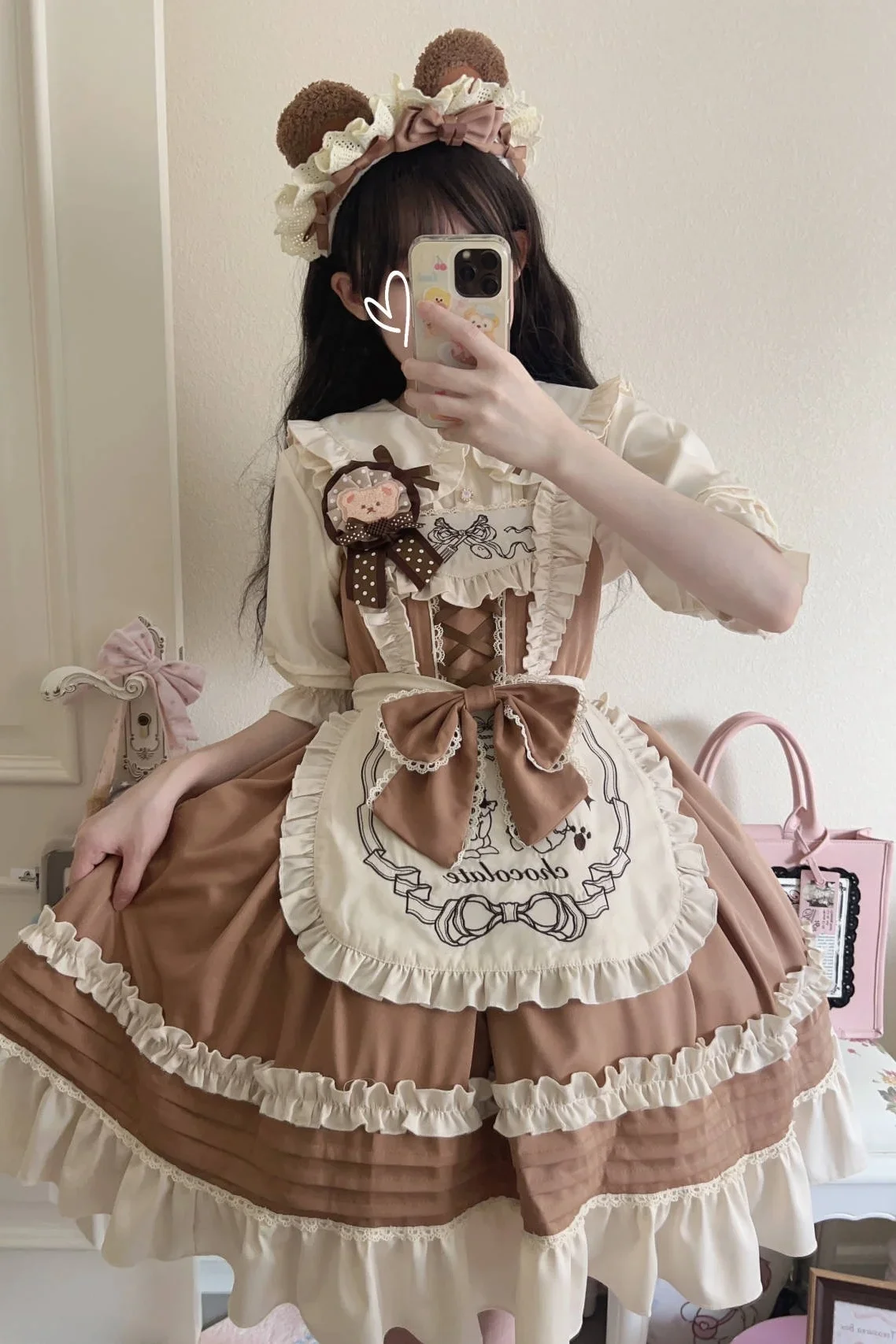 JSK-Robe à volants en dentelle pour femme, tenue douce japonaise Kawaii, chocolat menthe, nœud mignon, style Lolita, nouvelle collection, été