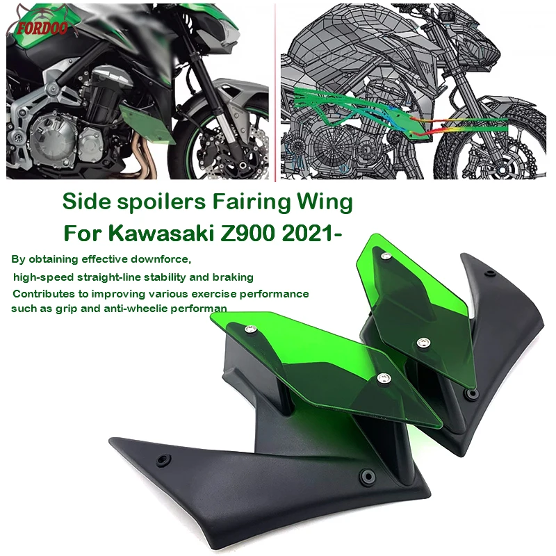 For Kawasaki Z900 Z 900 2021 2022 2023 Motorcycle Parts Side spoilers Downforce Naked Spoilers Fixed Wing Winglet Fairing Wing