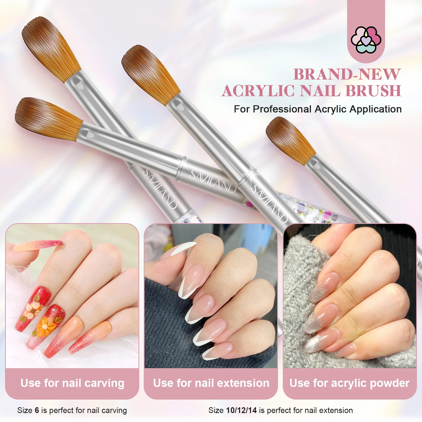 Saviland 4pcs Kolinsky Acrylic Nail Brush Set Good Quality Nail Art Mink Brush Manicure Brush Drawing Nail Art Design Beginners