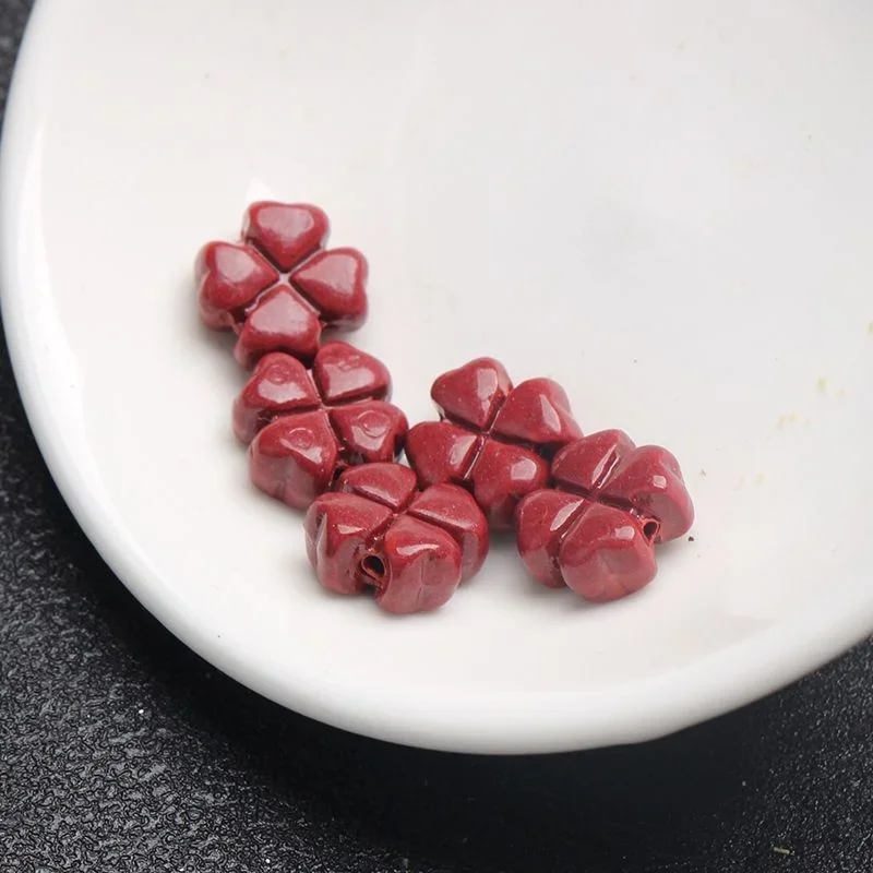 Natural cinnabar purple gold sand lucky four-leaf clover bead partition accessories DIY bracelet accessories jewelry