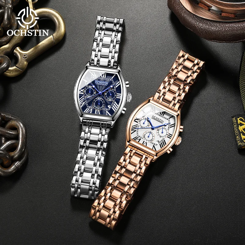 OCHSTIN Square Case Watches Man Quartz Movement Watch Stainless Steel Bracelet Wristwatch Luxury Classic Waterproof Clock Male