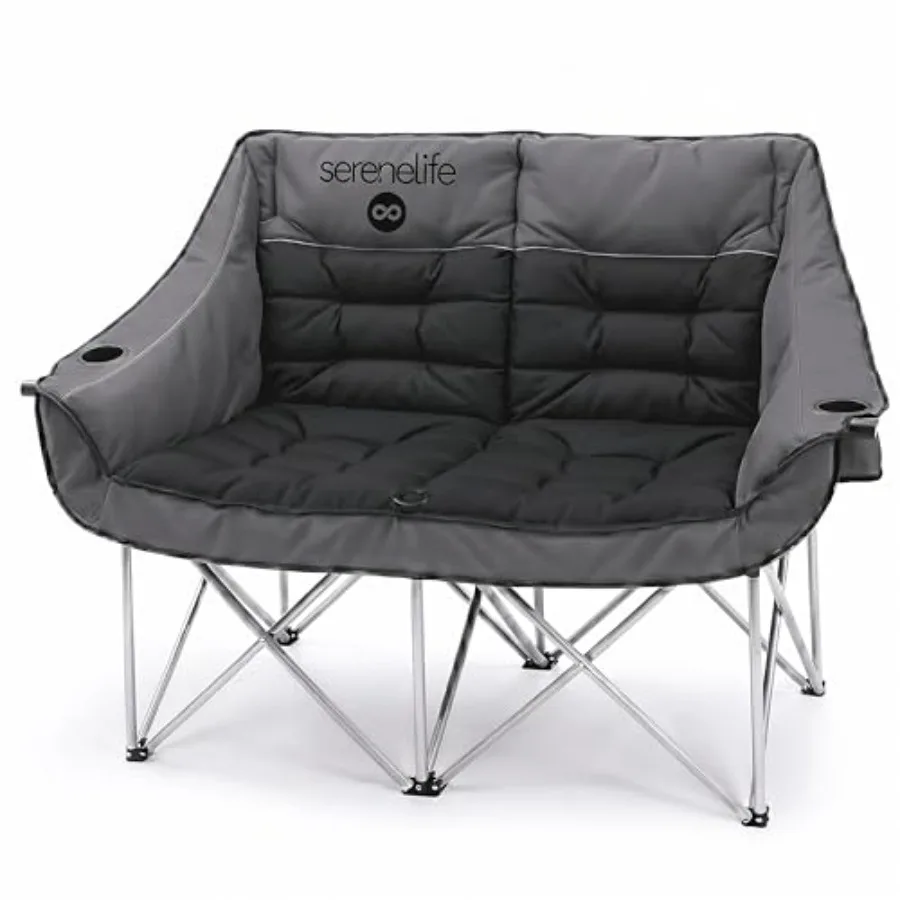

Camping Loveseat for Couples Friends Families: Foldable Double Chair with Durable Polyester Fabric Charcoal Gray Extra Padding