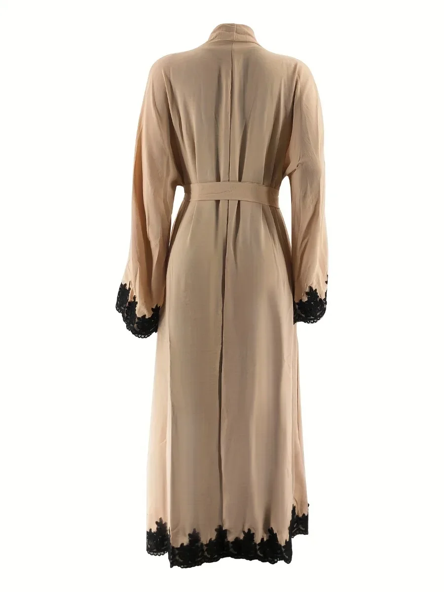 طقم نسائي مكون من قطعتين فستان دانتيل عباية سترة متواضعة أطقم إسلامية فيستدوس عربي طويل رداء رمضان دبي جلابية قفطان المغرب #4