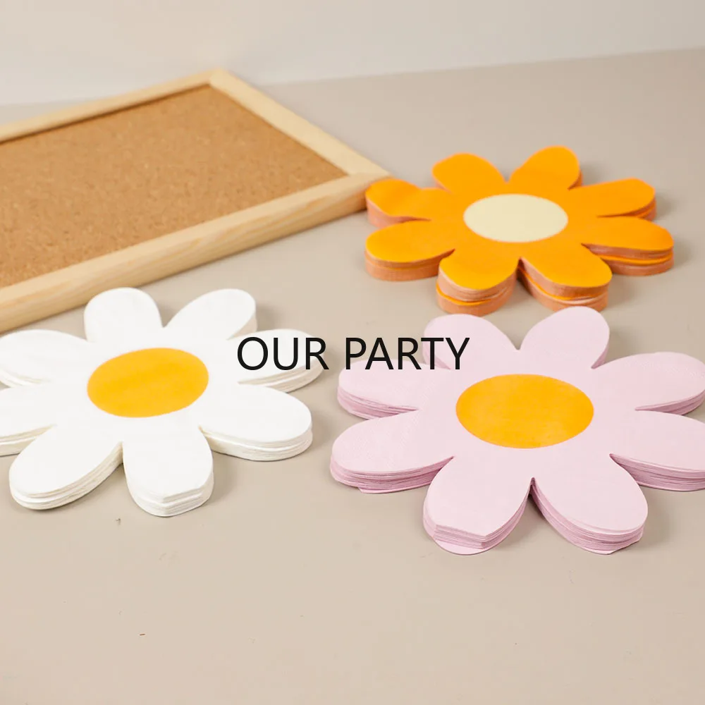 20Pcs/bag Daisy Theme Paper Napkins Flower Disposable Tissues Towel for Kids Birthday Baby Shower Wedding Party Decoration
