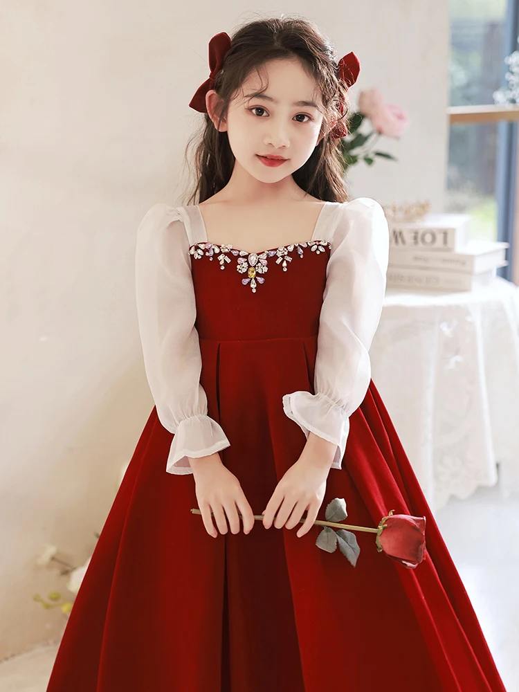 Christmas Dress Flower Girls Dress For Birthday Formal Party Junior Concert Banquet Princess Gown Party Dress For Kids Birthday