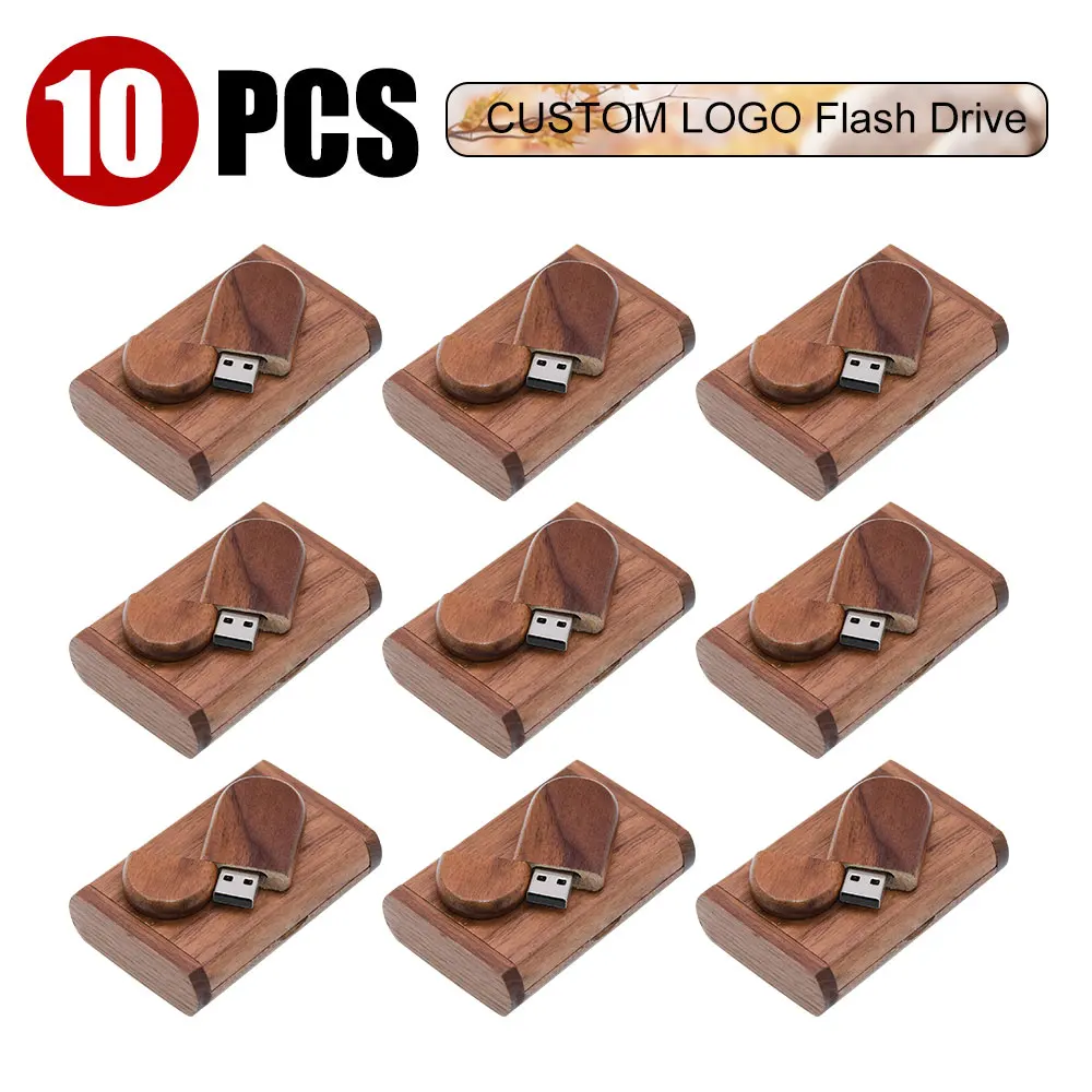 10pcs Free Custom Logo Wooden USB 2.0 Flash Drive 4GB 8GB 16GB Wedding Gift Memory Stick 32GB 64GB 128GB Creative Gift Pen Drive