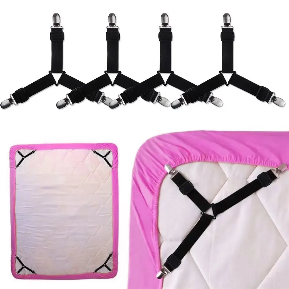 4 Pcs Triangle Bed Sheet Holders Fitted Sheet Clips Adjustable Sheet Suspenders Mattress Gripper Clips for Bed Mattress Cover