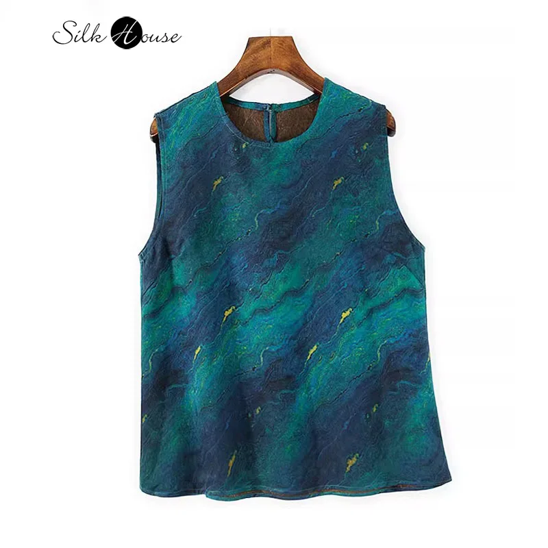 

2025 Women's Summer New Versatile Heavy Weight 100% Natural Mulberry Silk Gambiered Guangdong Gauze Sleeveless Casual Tank Top