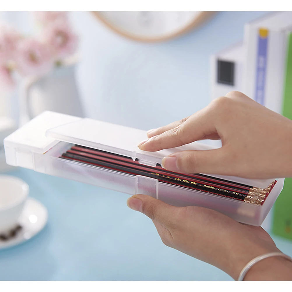 

2Pack Writing Case Frosty Transparent Finish Two Compartments Separate Lids School Work Travel Use Durable Scratch Resistant