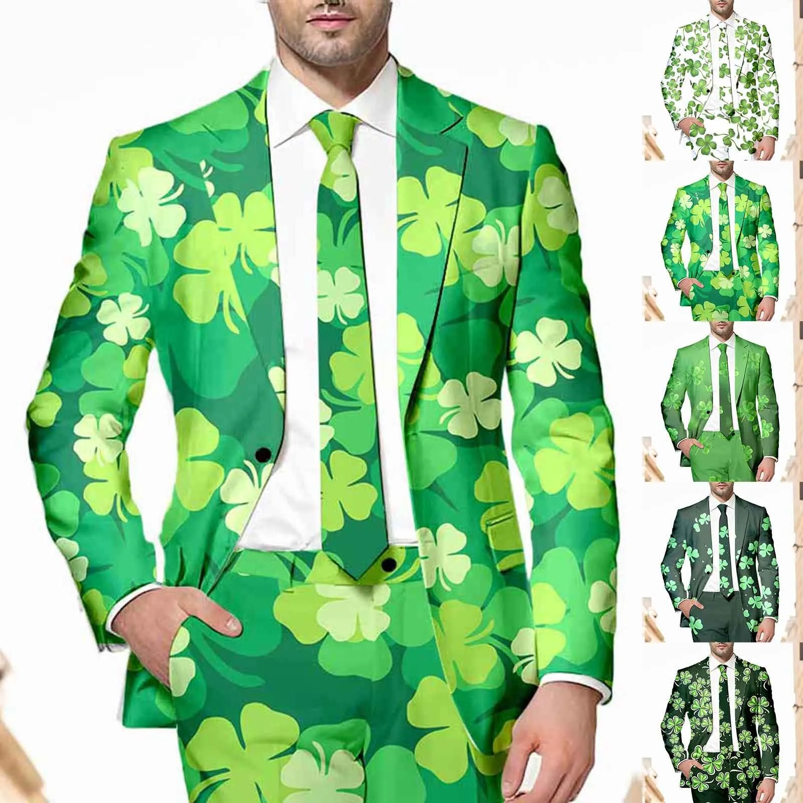 St. Patrick's Day Mens St. Patrick's Day Festive Style All Over Printed Four Leaf Jacket Graphic Green Carnival Festival