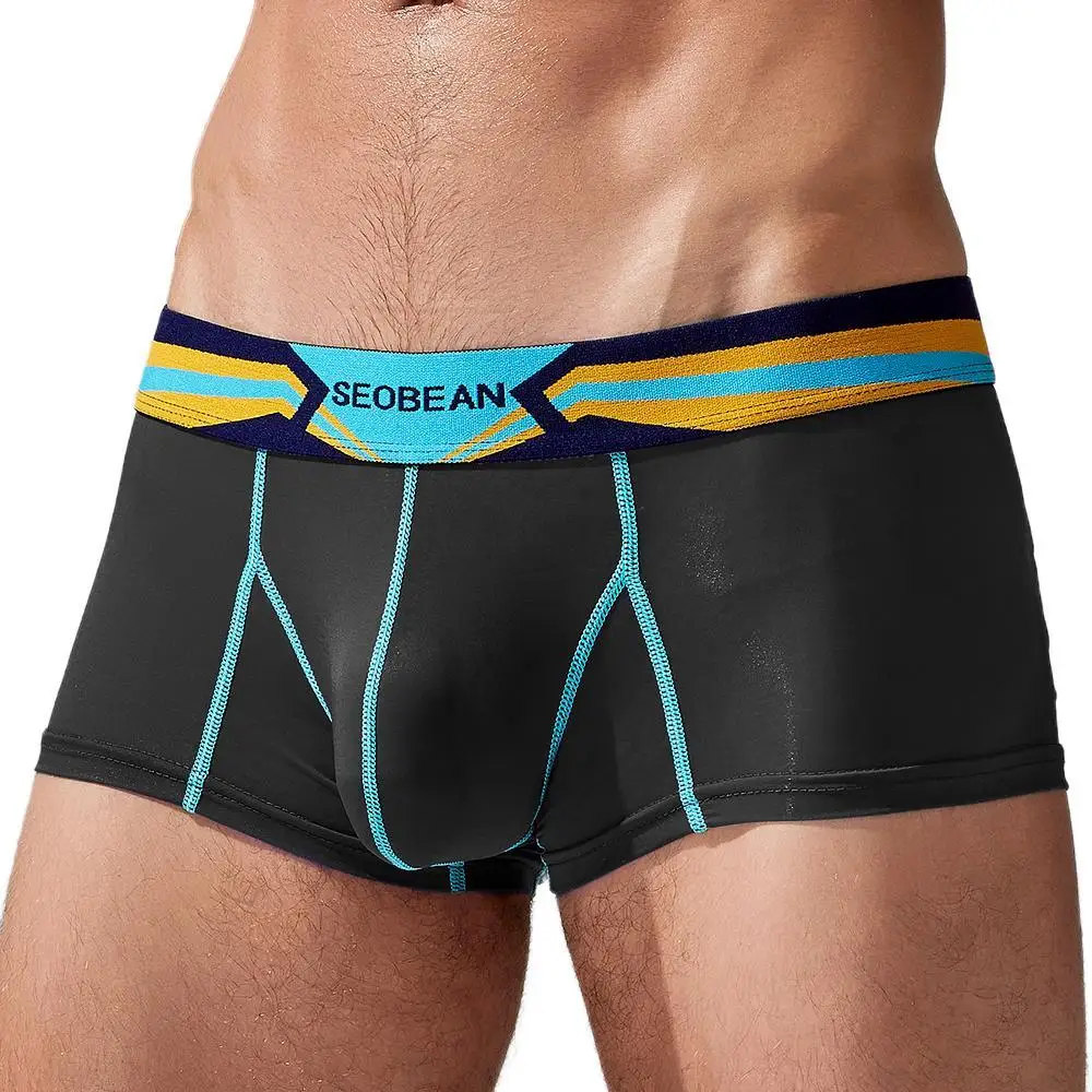 SEOBEAN-Boxers masculinos de seda no gelo, cuecas respiráveis, boxershorts sexy, calcinha de cintura baixa para homem