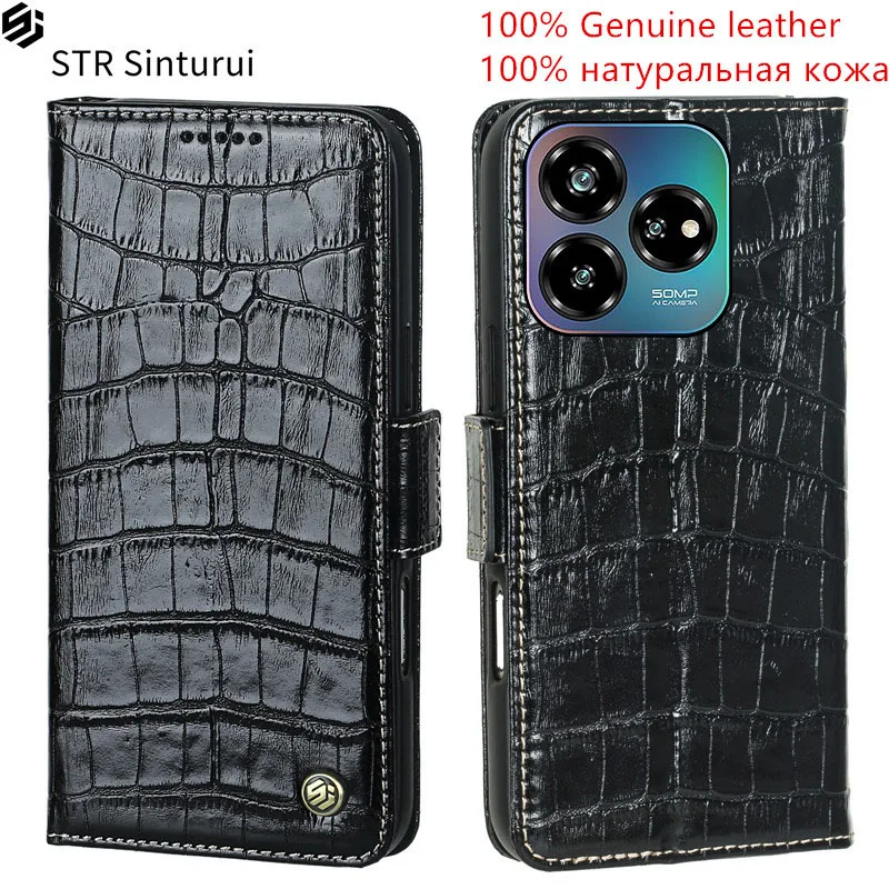 

STR Genuine leather crocodile grain card Slot Wallet Cover For ZTE Axon 60 Lite 41 40 30 Ultra Pro Flip shockproof phone Case