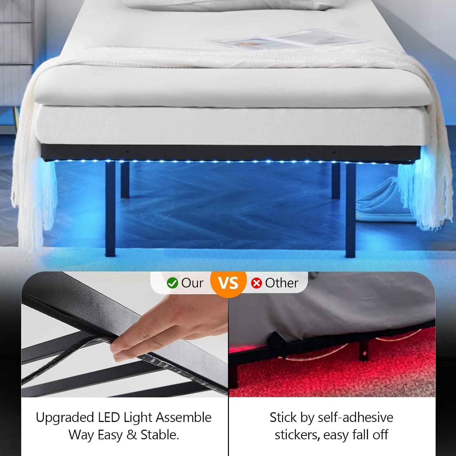 14 Inch Floating Bed Frame with USB Charging Station/LED Lights, Customized image 5