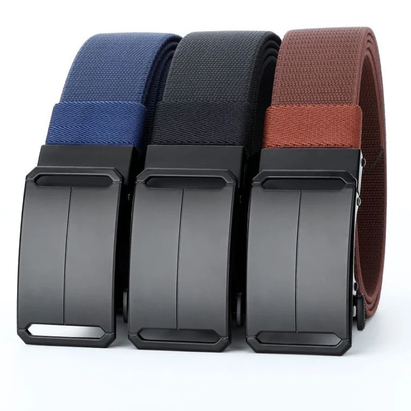 Metal Automatic Buckle Elastic Canvas Belt for Men Durable Stretch Tactical Waistband for Outdoor Training, Hunting Casual Pants