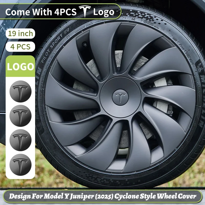 4PCS   Model Y 2025-2026 Juniper 19 Inch Smooth Style Hubcap Hub Cap Full Cover  Wheel Cap Accessories