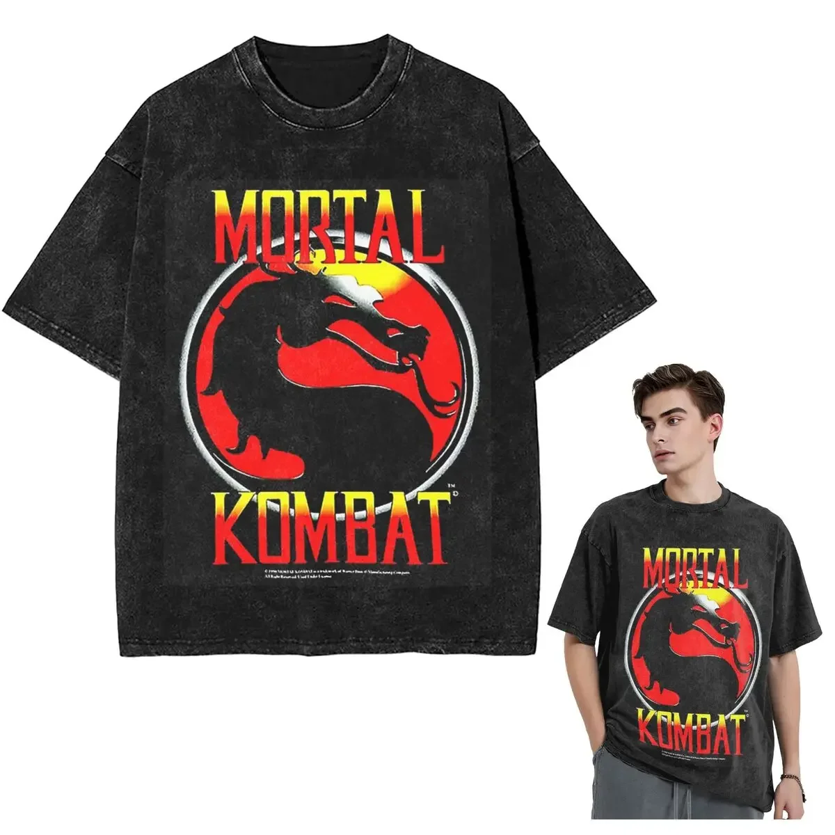 

Streetwear T-Shirts Mortal Kombat Washed T Shirt Short Sleeve Hip Hop T-Shirt Tops Tees for Men Women