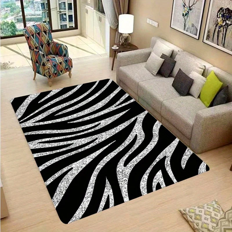 Sparkling Zebra Print Rug - Traditional Non-Slip Carpet for Bedroom, Kitchen, Dining Room, Dorm & Office